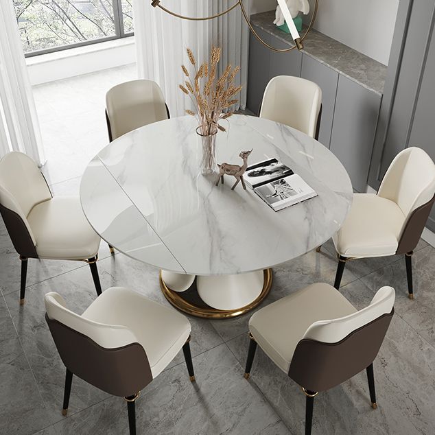 Traditionele luxe ronde eettafel Gesinterde stenen tafel met voetstuk