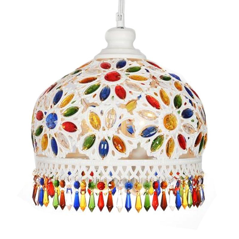Bohemian Dome Chandelier Lighting Fixture 3 Heads Metal Ceiling Pendant Light in White for Restaurant