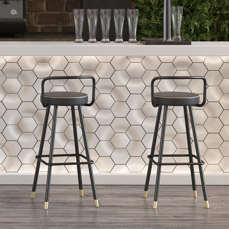 Nordic Backrest Armless Counter Stool Iron Kitchen Bar Stool with Pedal and Cushion