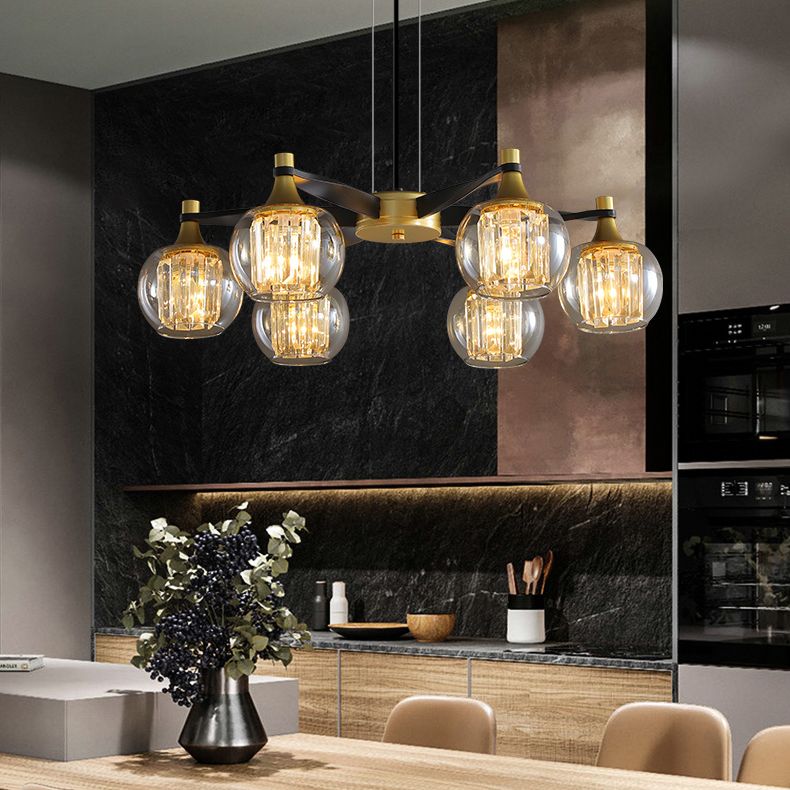 Chandelier postmoderne Chandelier Prismatic Crystal Dining Salle suspendue en noir-or