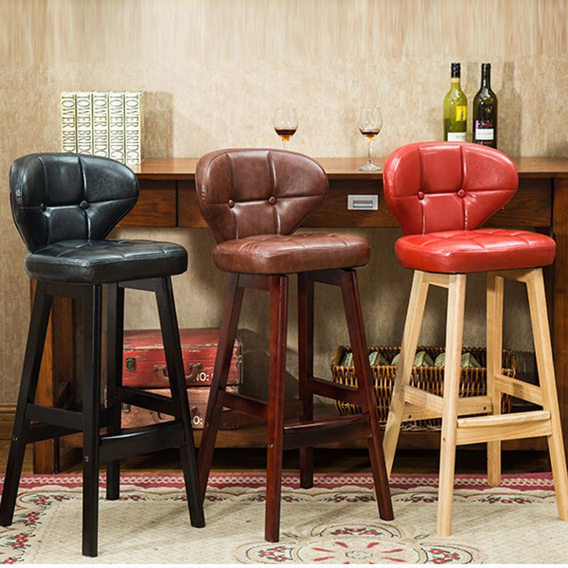 Modern Armless Backrest Counter Stool Wood Study Bar Stool with Leather Cushion and Pedal