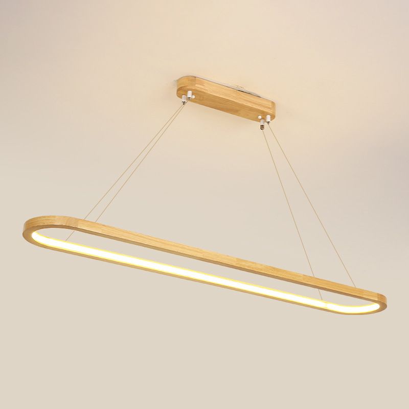 Modern Minimalist Oval Island Light LED Wooden Strip Restaurant Pendant Lighting