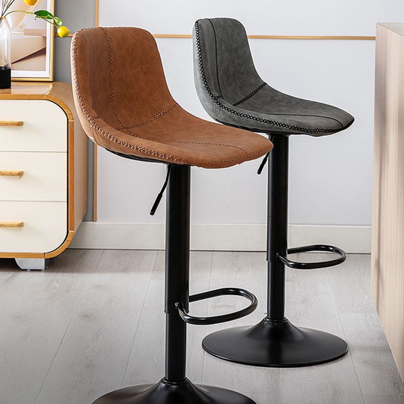 Contemporary Adjustable Height Home Stool Matte Finish Leather Barstool
