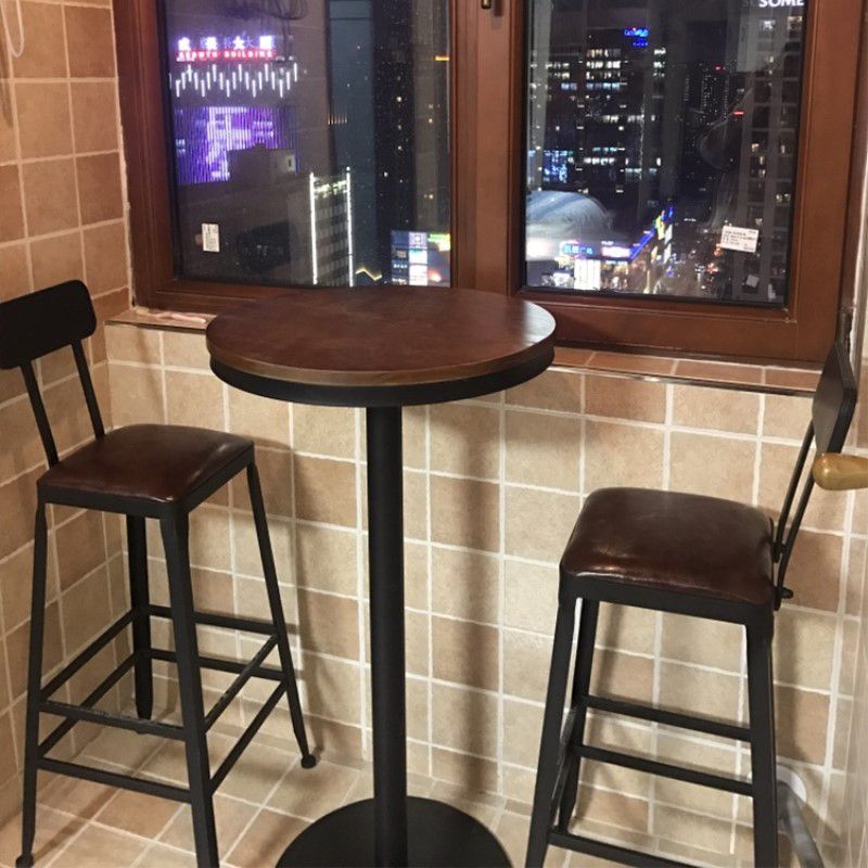 Industrial Style Black Iron Bar Table Brown Wood Top Bistro Table for Cafe