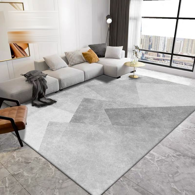 Fancy Living Room Carpet Grey Geometric Pattern Area Rug Polyester Non-Slip Backing Rug