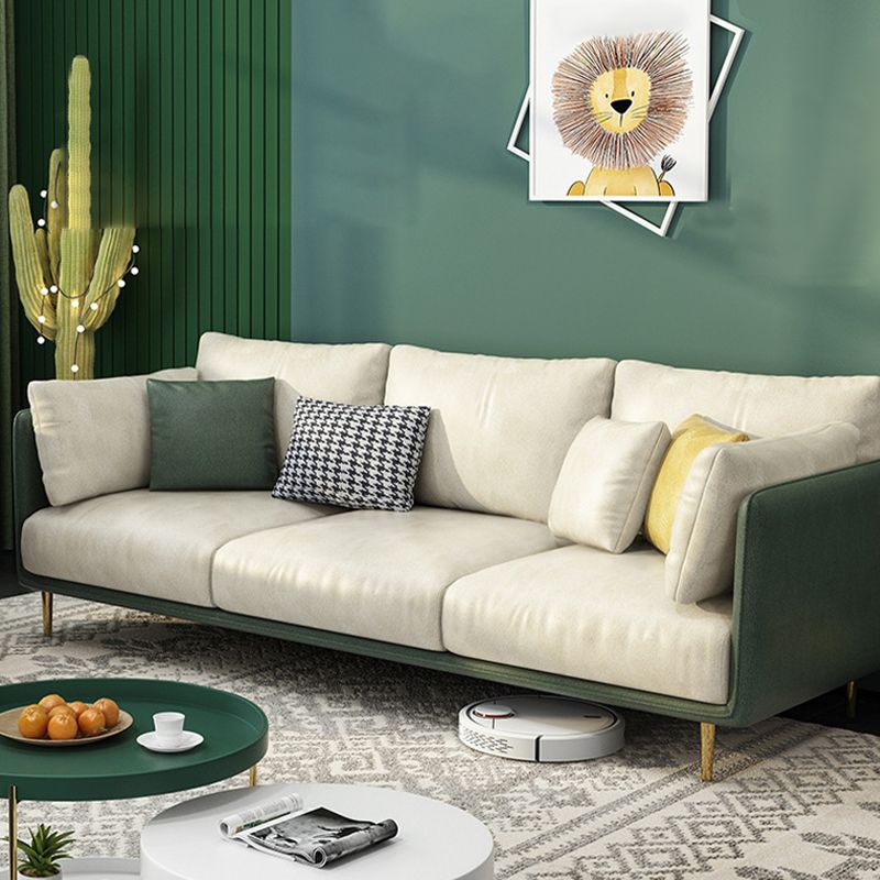 Imitation Leather Sofa with Pillow Back Square Armrest Latex Seat Filled with Wood