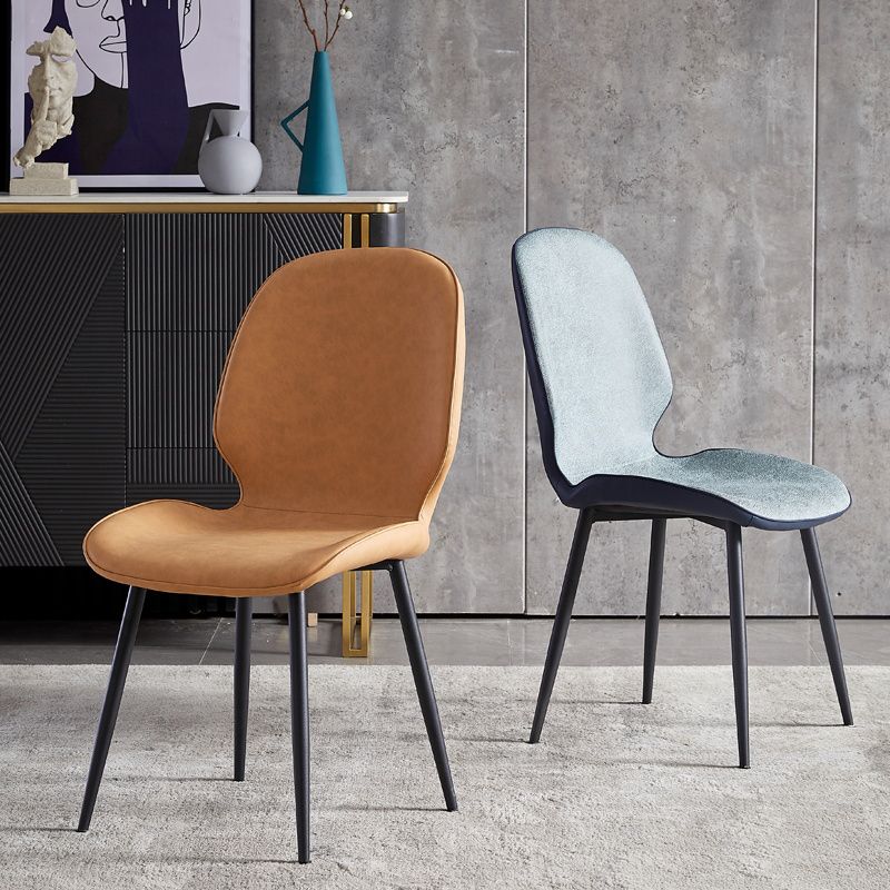 Sillas de comedor de cuero de estilo minimalista, sillas Wingback Parsons para cocina