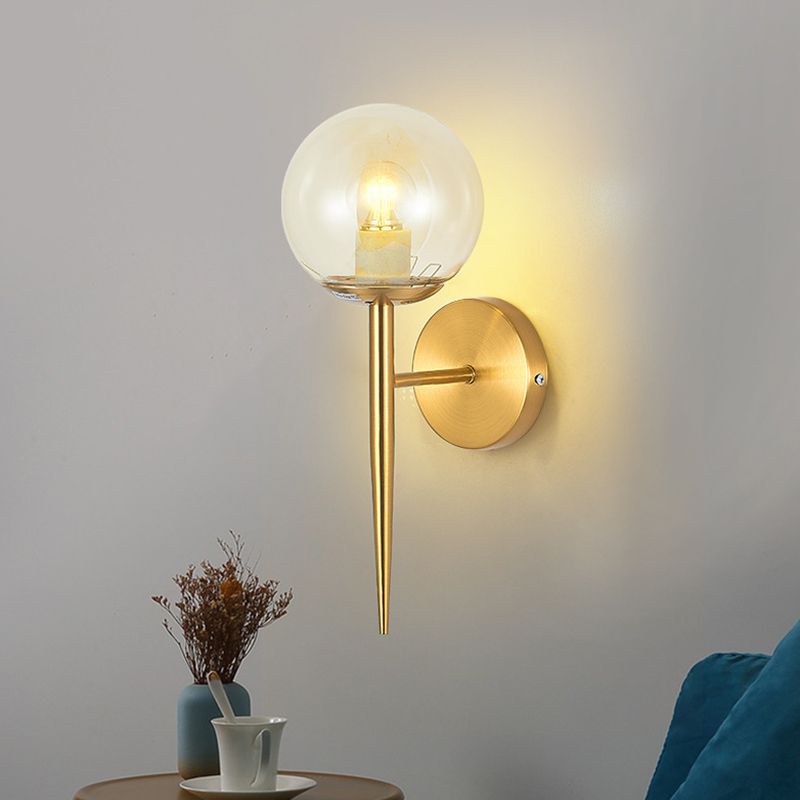 Iron and Glass Bath Sconce in Gold Finish Globe Shade Bathroom Vanity Lighting