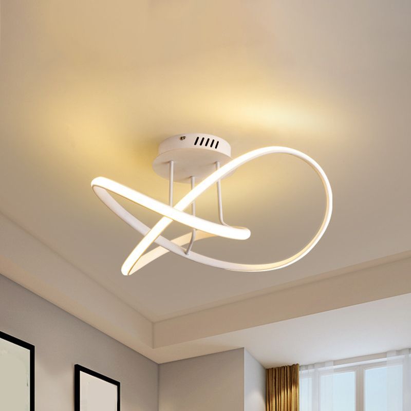 Black / White Twisted Line Ceiling Flush Contemporary LED Aluminium Semi Flush Chandelier in Warm / White Light, 19.5 "/23.5" Largeur