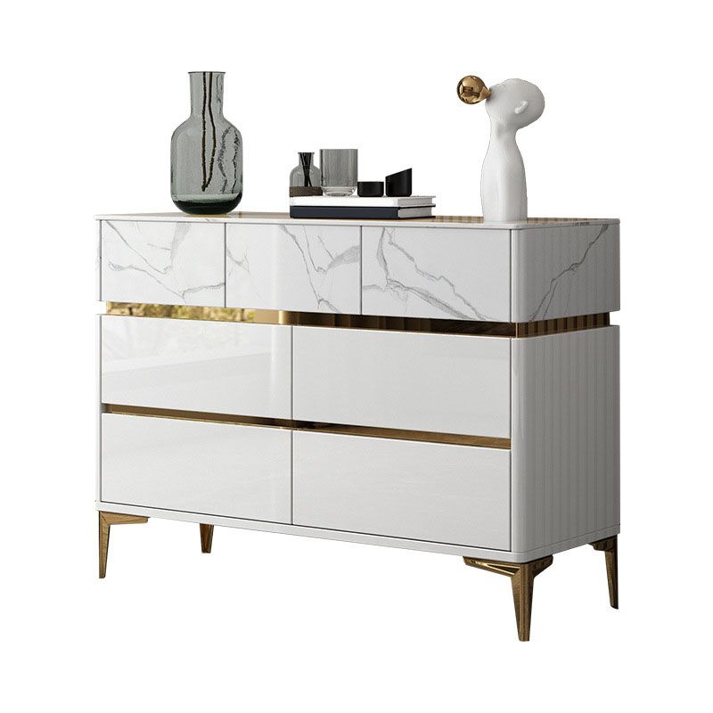 Glam Stone Storage Chest Bedroom White Chest with Metal Legs