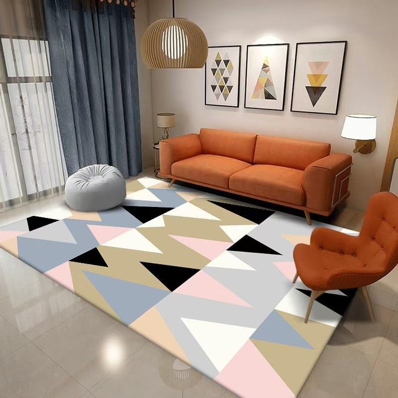 Modern Living Room Area Rug Geometric Pattern Polyester Rug Stain Resistant Easy Care Carpet