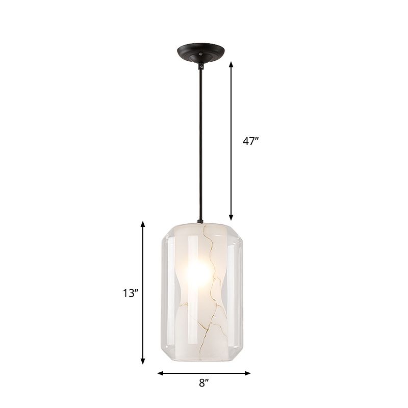 8"/10" Wide Cylinder/Drum Pendant Lighting Modern Clear Glass 1 Light Black Hanging Ceiling Lamp