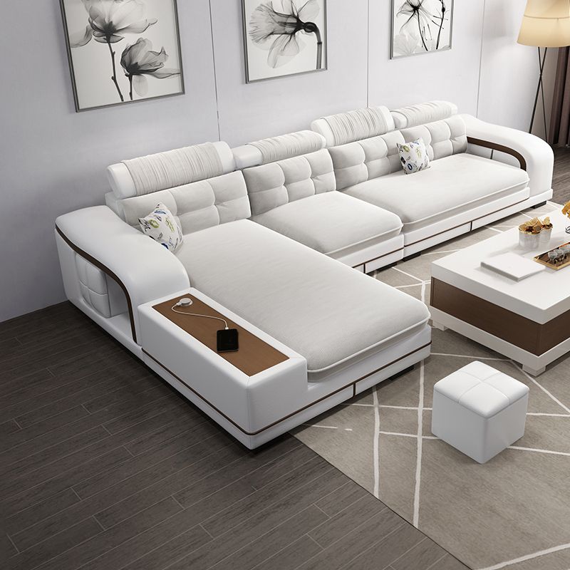 Velvet and Faux Leather Sloped Arms Modular Sectionals Sofa for Living Room