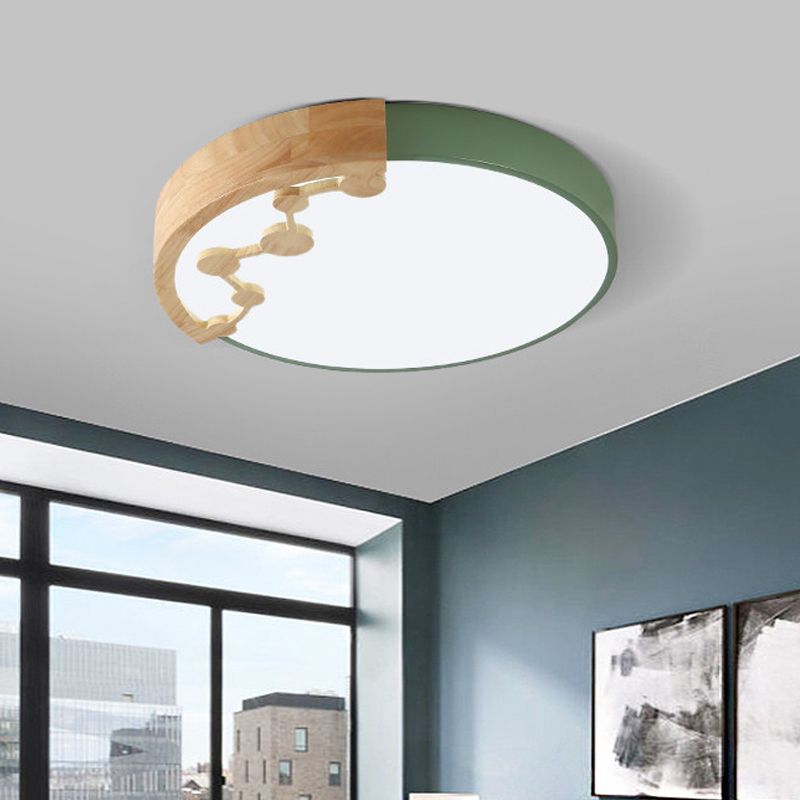 16"/19.5" W LED Living Room Ceiling Mounted Light Pink/Yellow/Blue Flush Light Fixture with Round Metal Shade in Warm/White Light