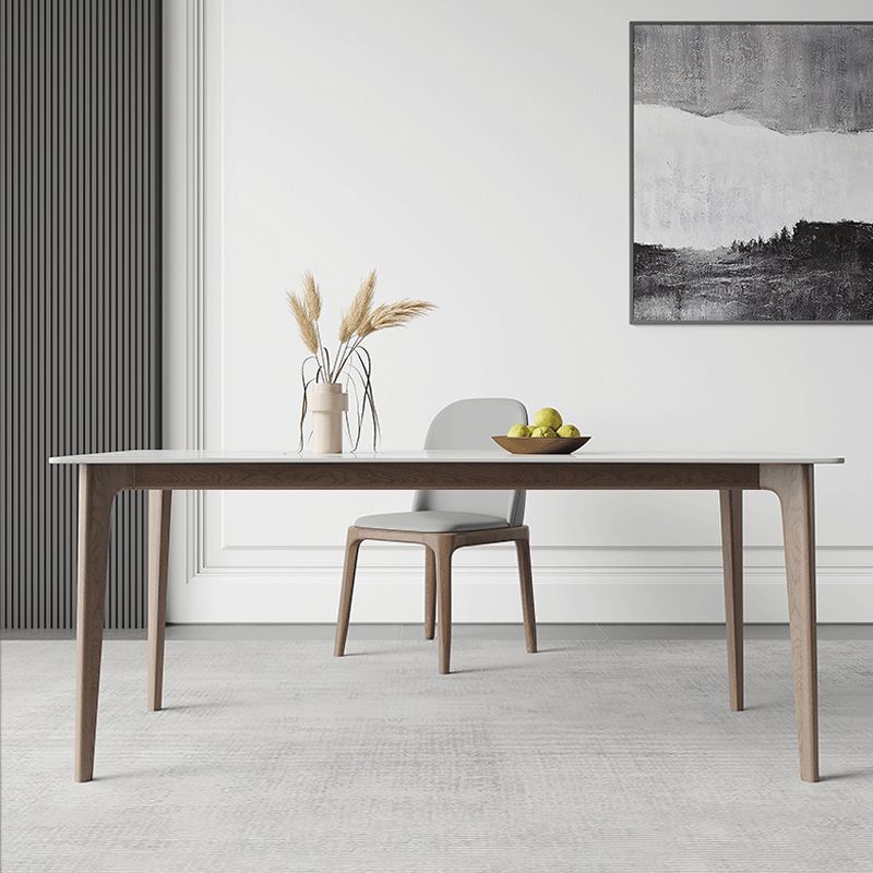 Mid-Century Dining Table Rectangle Stone Dinette Table in White