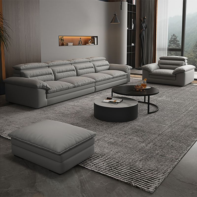Contemporary Faux Leather Light-grey Sewn Pillow Back Pillow Top Arm Sofa