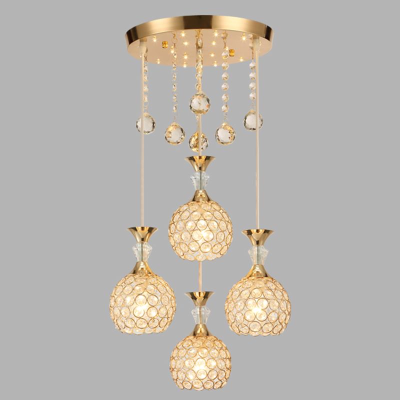 Crystal Ball Shade Multi-Light Pendant Modern 4-Bulb Ceiling Suspension Lamp for Dinner