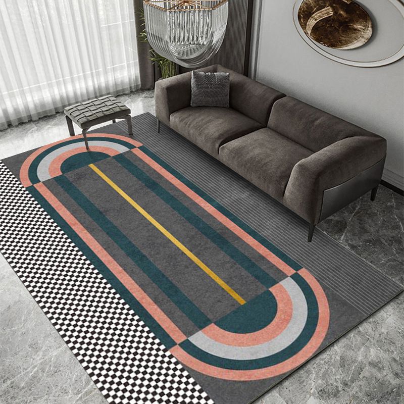 Gray Modenr Rug Polyester Striped Indoor Rug Non-Slip Backing Rug for Living Room