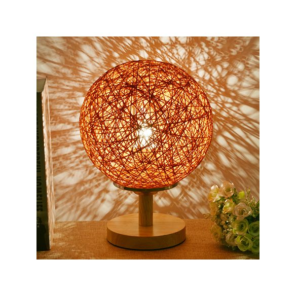 Lampada da tavolo intrecciata a mano rattan Contemporary 6 "/7" W 1 Lulb Light/Red Table Light con ombra globale e base in legno
