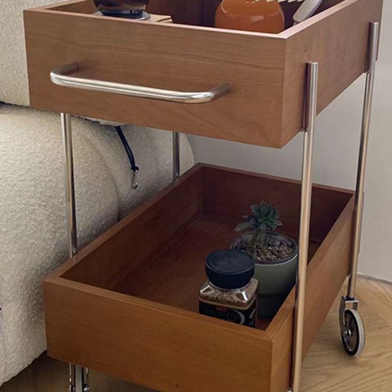 Industrial Sofa Side Accent Table with 2 Shelves in Wood for Living Room