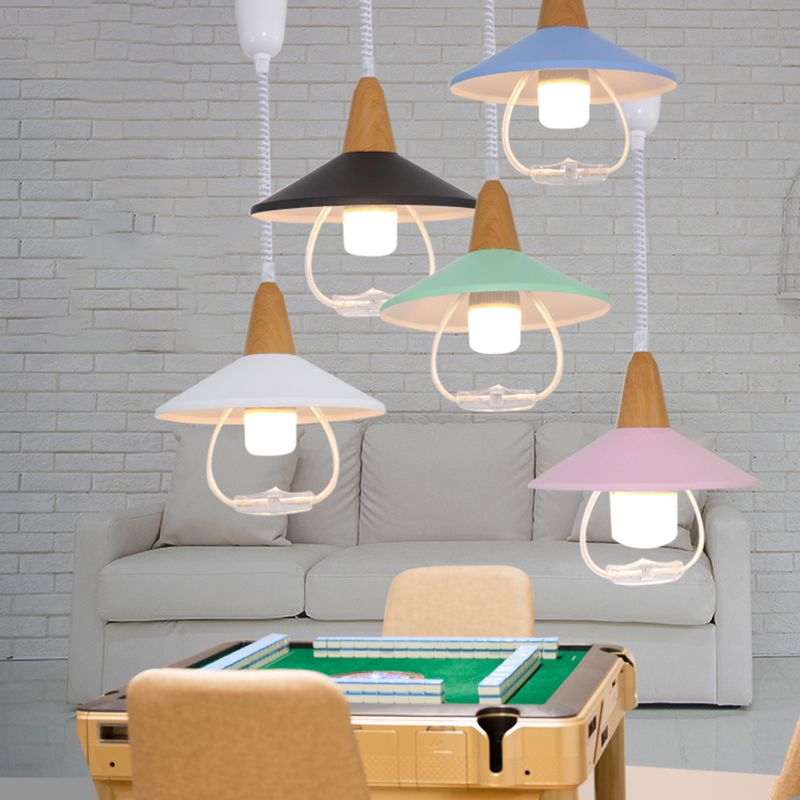 Modern Nordic Macaron Hanging Lamp Wooden Tapered Pendant Light with Aluminium Shade