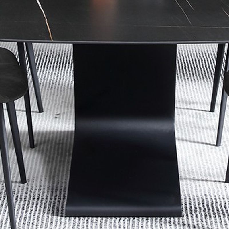 Black Stone Top Dining Table Modern Metal Pedestal Casual Dining Table