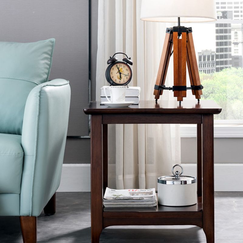 Modernistic Solid Wood 4 Legs Square Double Tier Accent Side Table