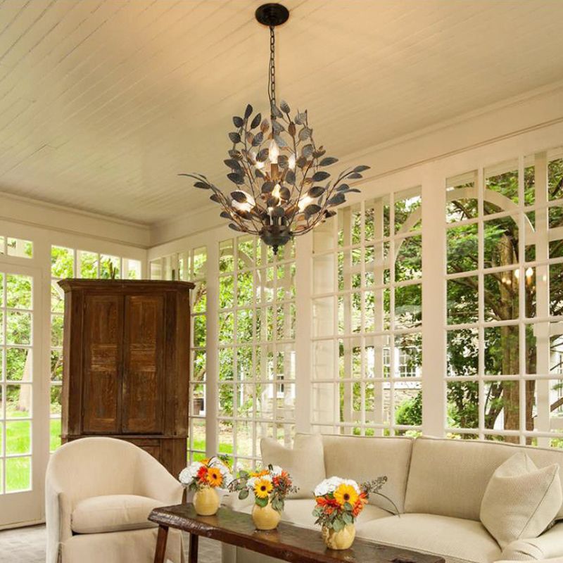 Metal Rust Chandelier Light Branching 8 Lights Farmhouse Ceiling Lighting Fixture