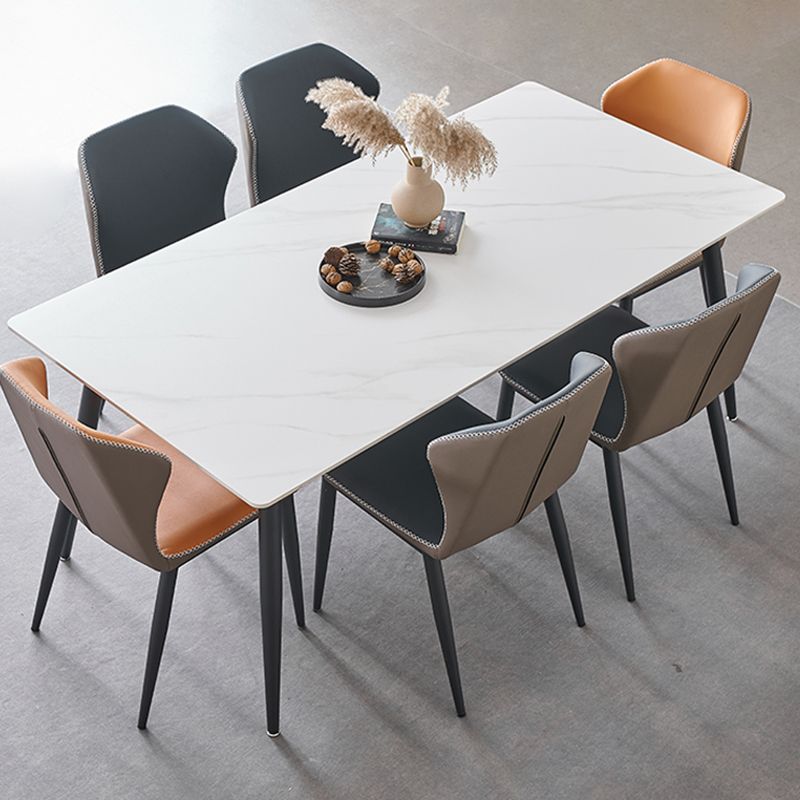 Mesa de comedor rectangular industrial de metal, mesa de piedra sinterizada con patas negras