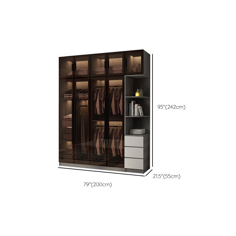 Modern Glass Hinged Doors Wardrobe Armoire Wood Frame Wardrobe with Shelves without Light