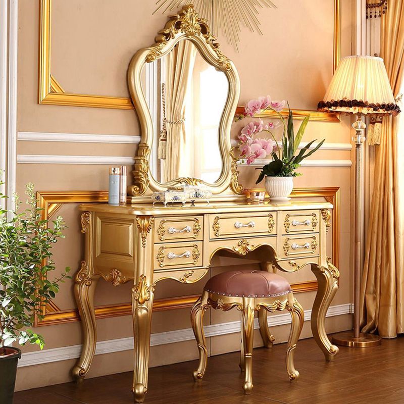 Victorian 19.68" Wide Makeup Table Solid Wood Mirrored Makeup Vanity with Drawers
