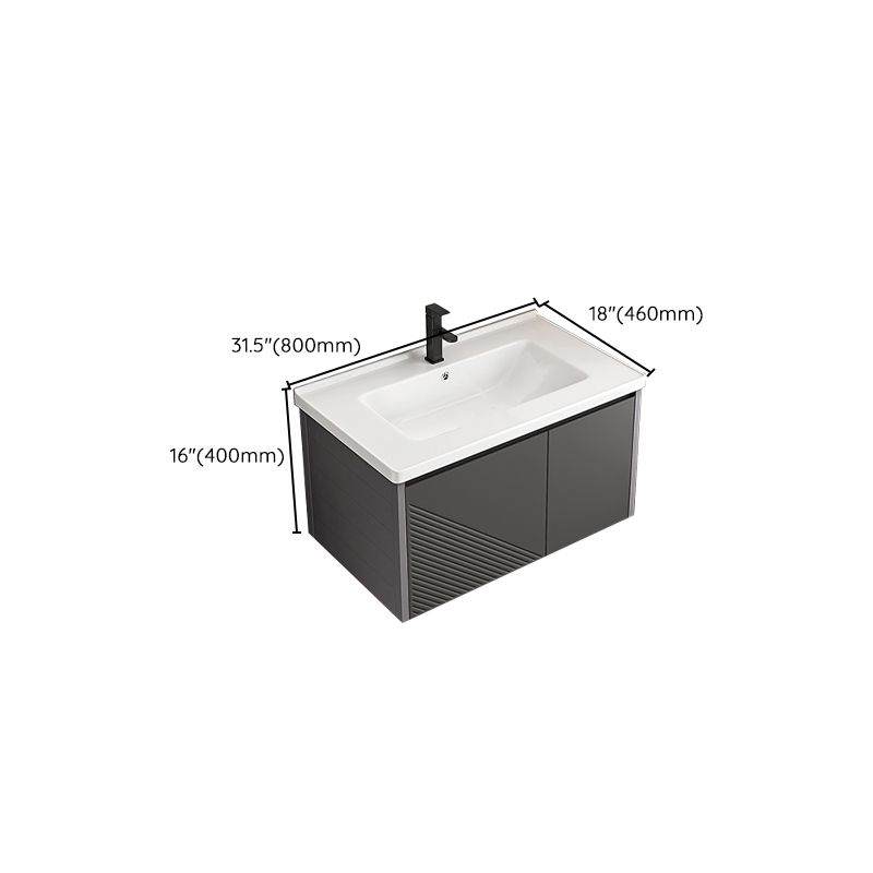 Modern Gray Metal Base Vanity Single-Sink Rectangular Wall Mount Vanity Set