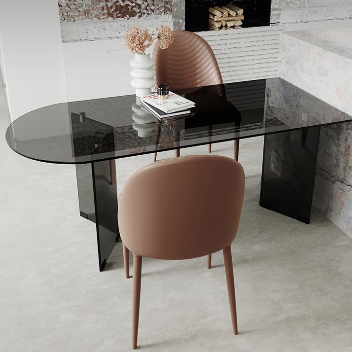 Modern Glass Top Dining Table Double Pedestal Base Dining Table