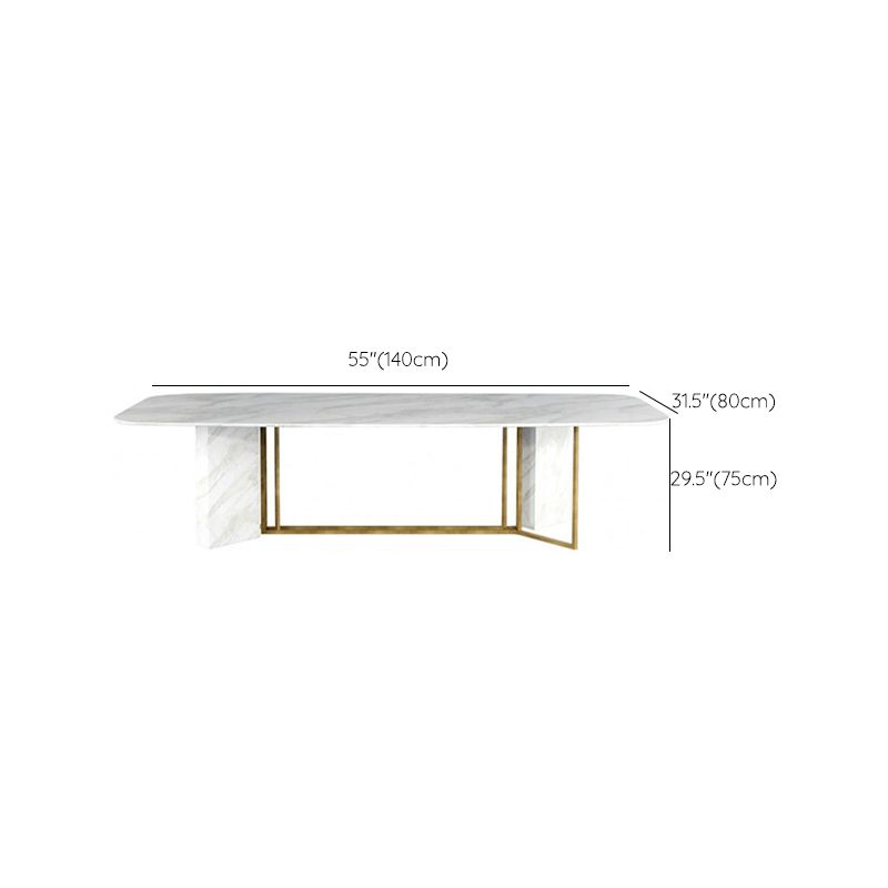 Glam Style Faux Marble Table Dining Rectangle Table with Metal Legs for Kitchen