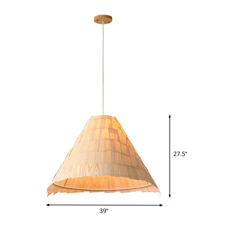 Wide Flare Pendant Lighting Japanese Wood 1 Head Ceiling Suspension Lamp in Beige