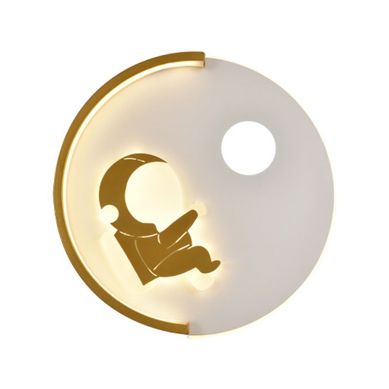 Cartoon Round Wall Sconce Lighting Metal Kids Bedroom LED Wall Light Fixture