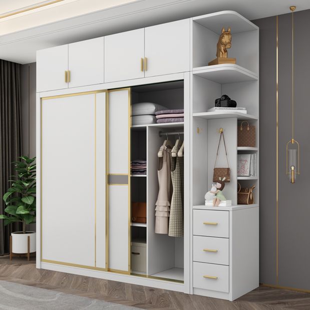 Modern White Wardrobe for Home Manufactured Wood Cabinet with Sliding Doors