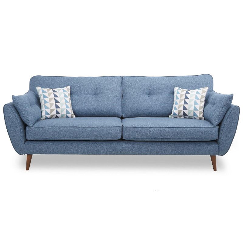 Modern 4 Wood Legs Sofa Tufted Fabric  Standard Flared Arm Sofa