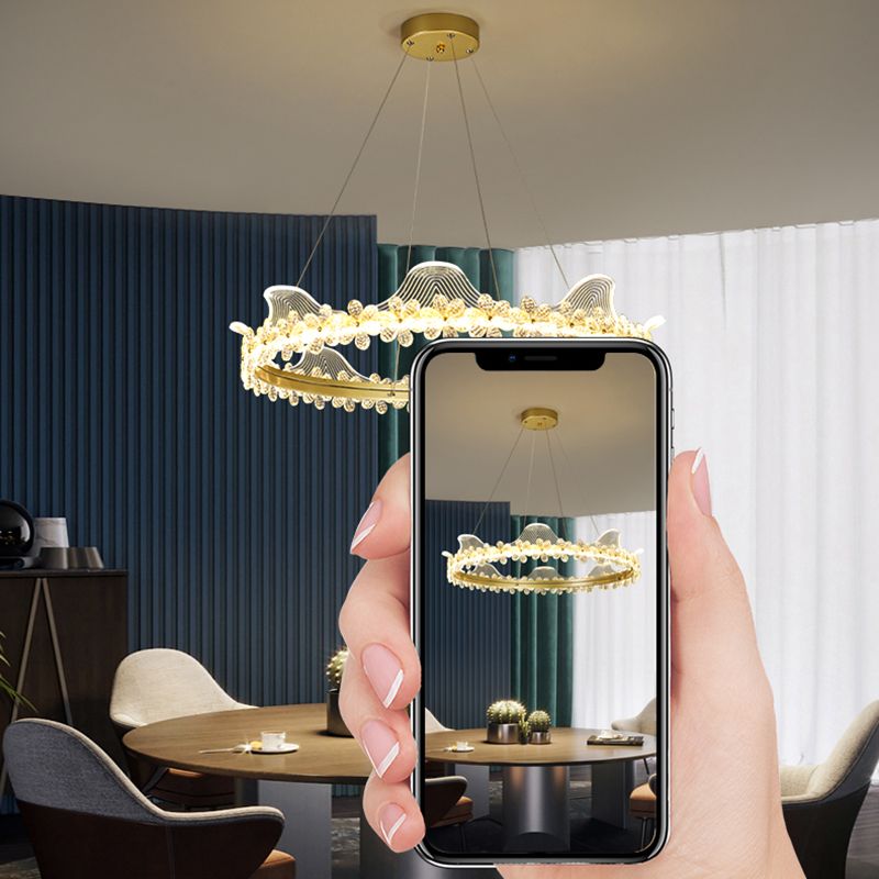 Contemporary Crown Shape Pendant Chandelier Crystal 1-Light Pendant Lighting in Gold