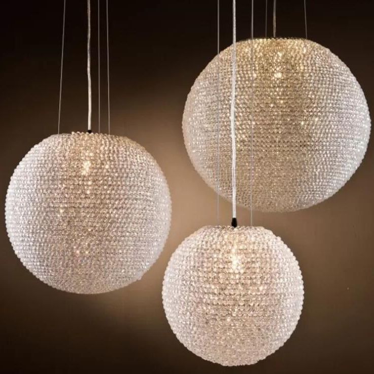 Silver Spherical Chandelier Lighting Minimalist 1-Light Crystal Suspension Lamp
