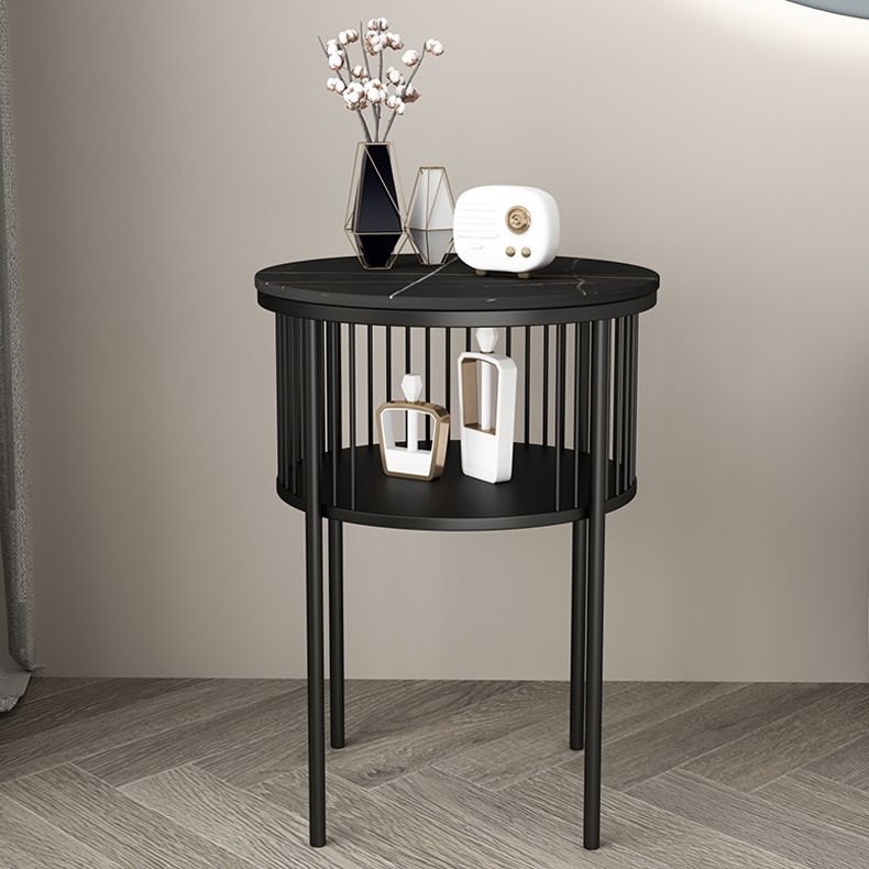 Contemporary Metal 4 Legs End Table Round Double Tier End Table
