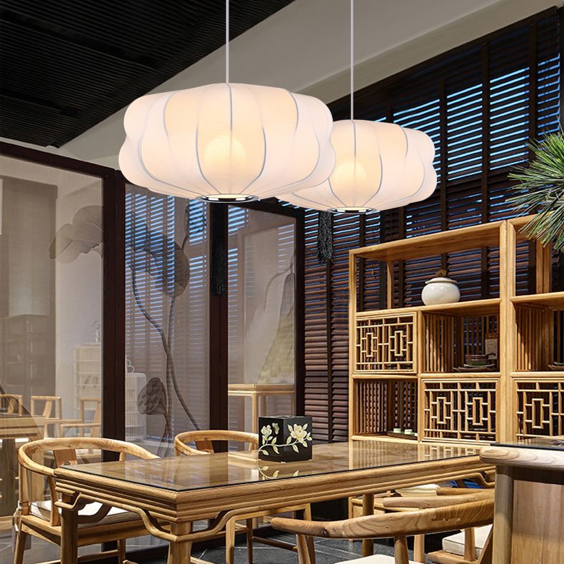 Modern Style Geometric Hanging Lights 1-Light Fabric Pendant Lamp in White