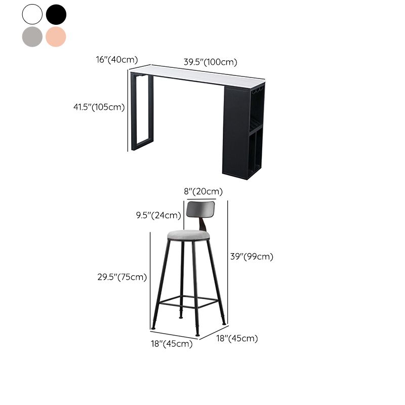 Modern Rectangle Bar Table Set 1/3 Pcs Stone Top Bar Table and Upholstered Stools