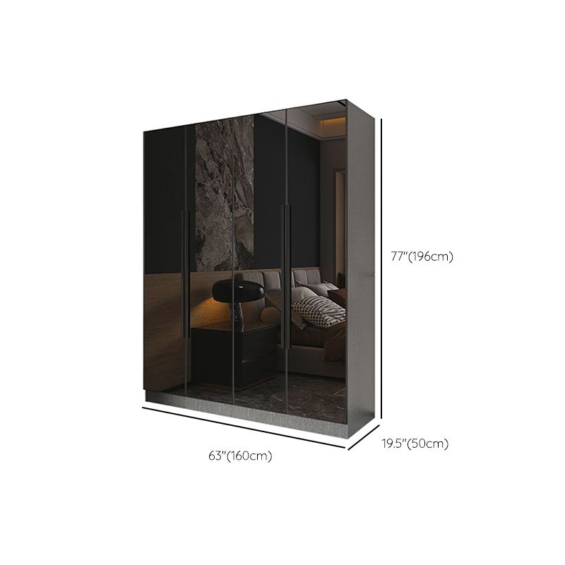 Black Color Glass Wardrobe Soft Close Door Wardrobe Closet for Home