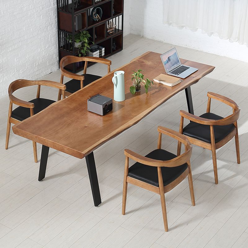 Solid Wood Top Dining Table Modern Rectangle Table with 4 Legs