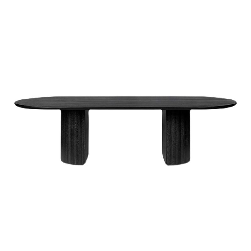 Mesa moderna ovalada con pedestal doble, mesa fija de madera maciza negra