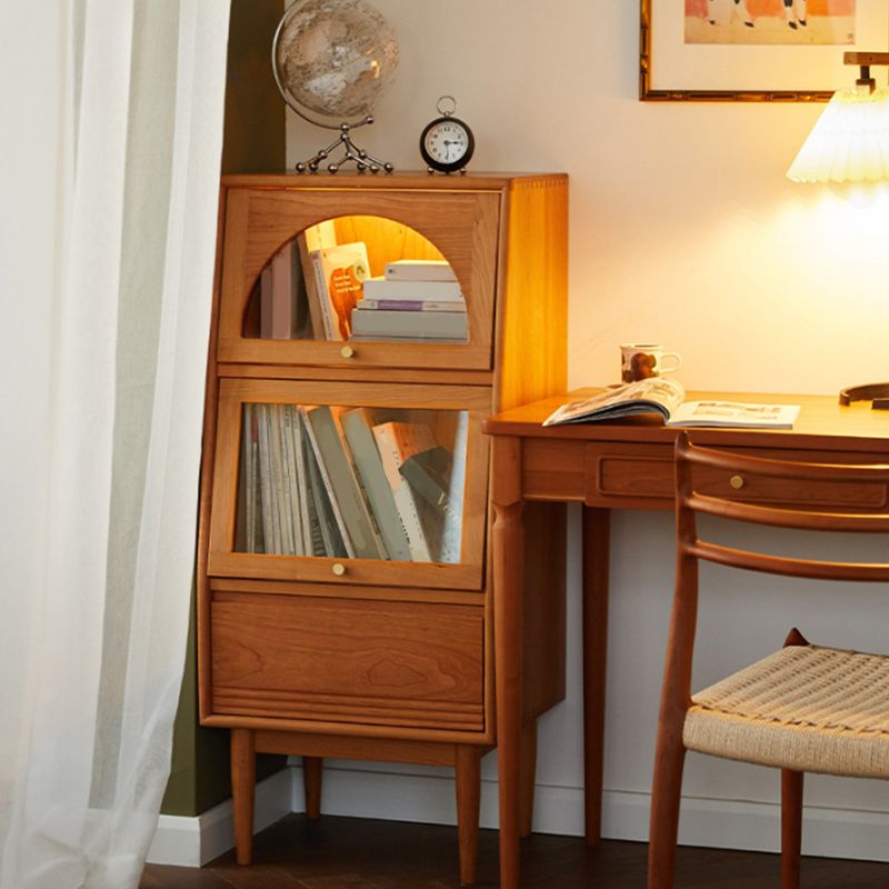 2 - Door and 1 - Drawer Pine Wood Chest 43.3" Tall Glass Paned Side Cabinet