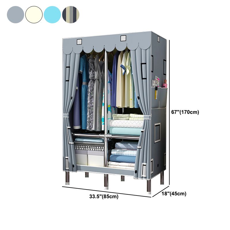 Modern Style Metal Wardrobe 3-Tier Cloth Rod Included Wardrobe Closet