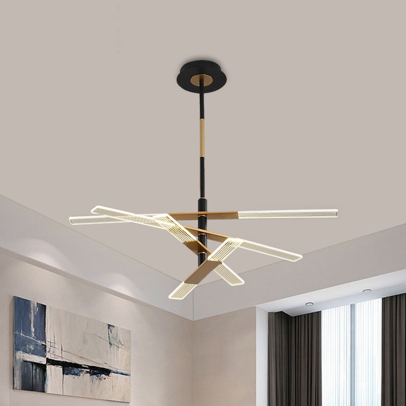 Luce a ciondolo a ciondolo lineare Acrilico 31,5 "/35,5" Lampada modernista a LED a LED in oro nero, luce calda/bianca