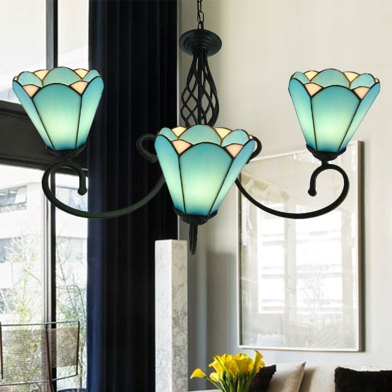Lampe à lustre à cône noir baroque 5/6/8 Lumières PENDANT DE DROP VERRE BLANC / BLUE POUR LE SOIR